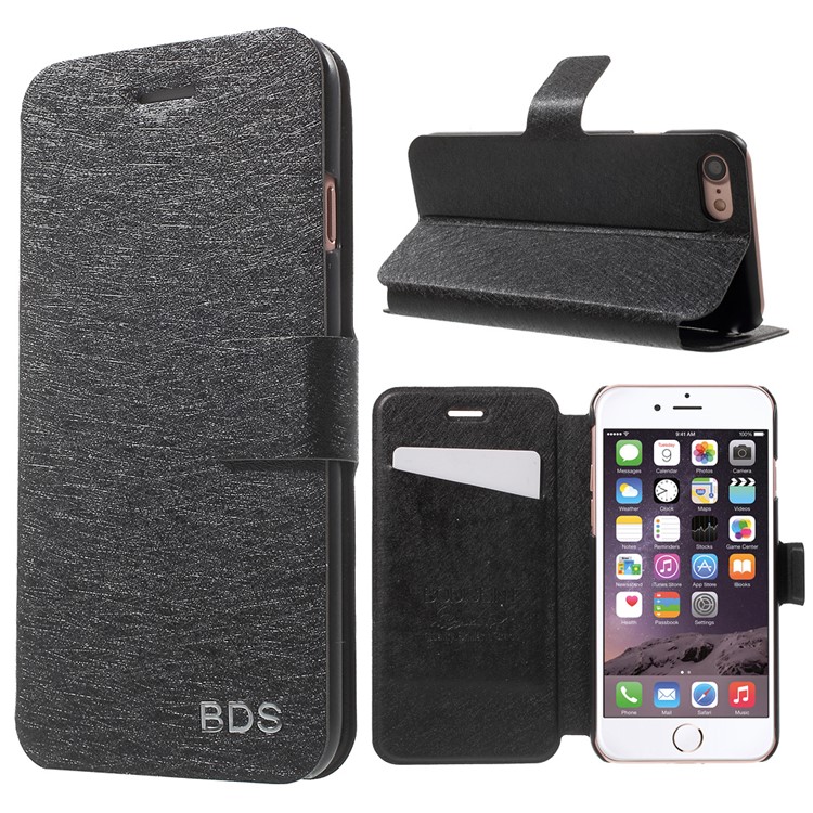 

Silk Texture Folio Leather Case with Stand for iPhone 7 4.7 inch - Black