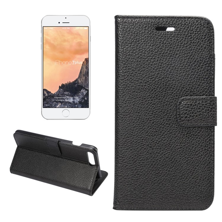 

Litchi Grain Stand Wallet Leather Case for iPhone 7 Plus - Black