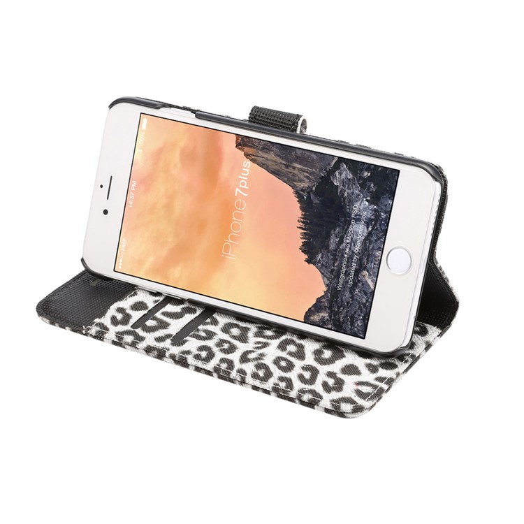 Leopard Pattern Magnetic Leather Wallet Stand Case for iPhone 7 Plus - White-5