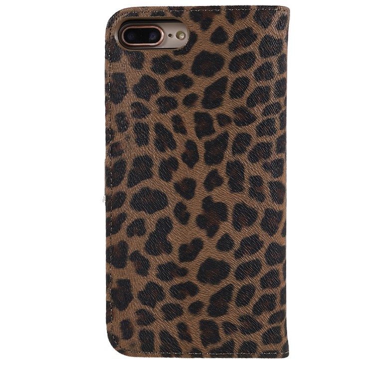carteira de couro padrão de leopardo ficar cobertura para iphone 7 plus - Brown-1