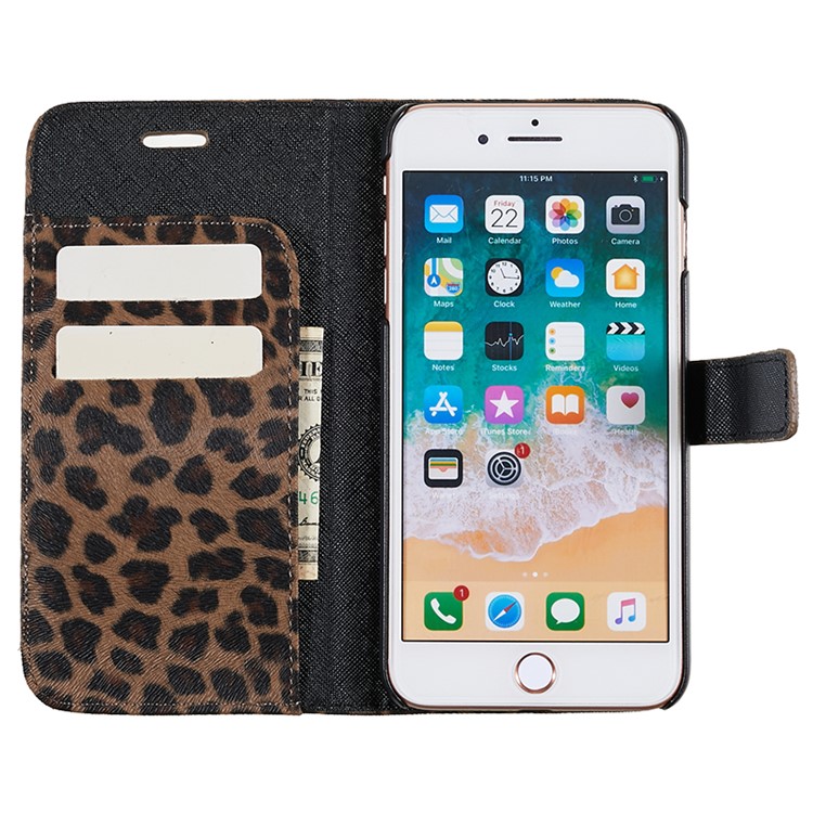 carteira de couro padrão de leopardo ficar cobertura para iphone 7 plus - Brown-4