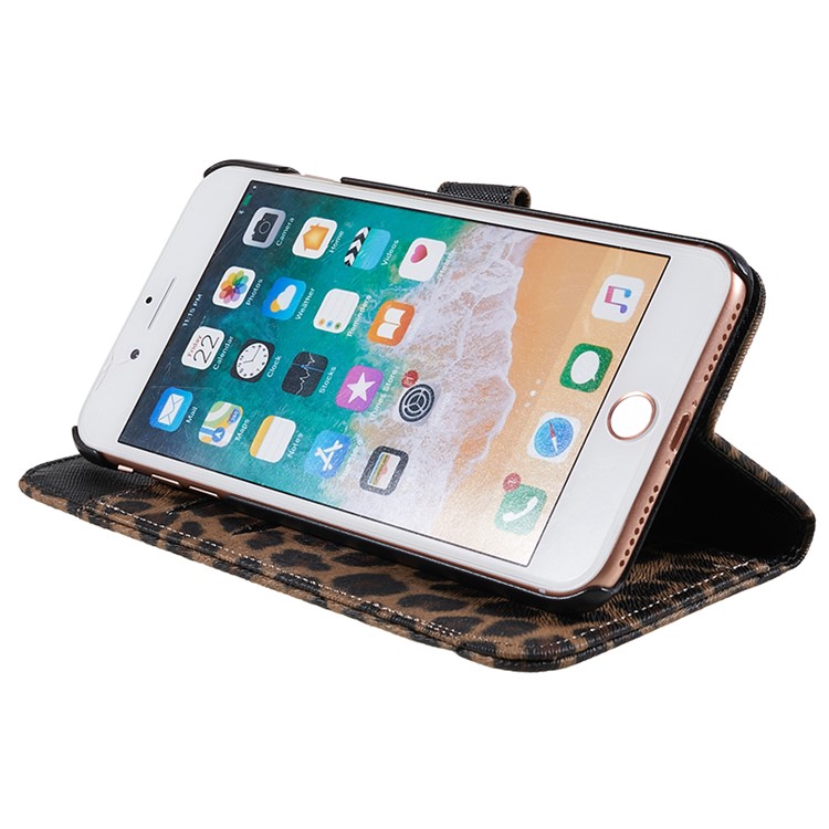carteira de couro padrão de leopardo ficar cobertura para iphone 7 plus - Brown-5