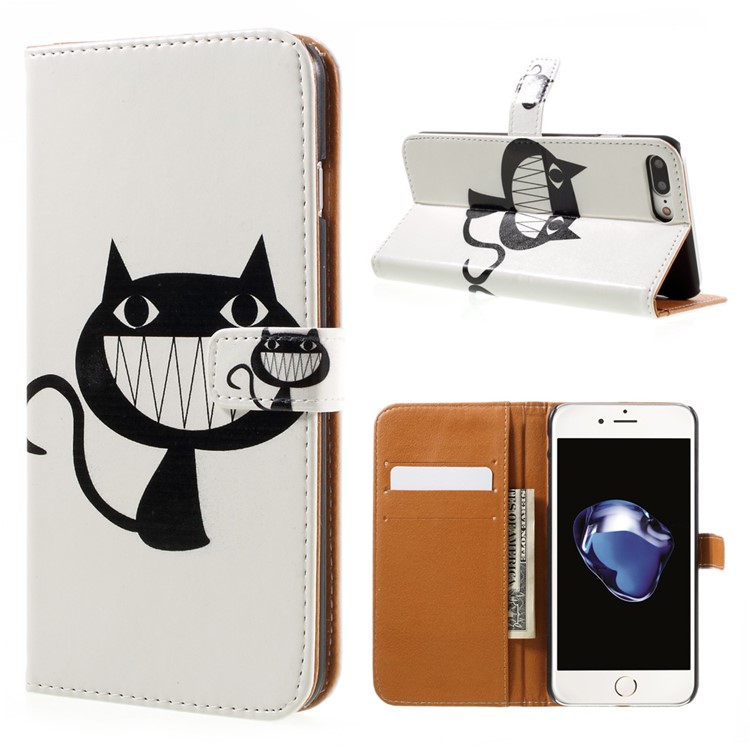 

Patterned Wallet Leather Card Slot Case for iPhone 7 Plus 5.5 inch - Black Cat