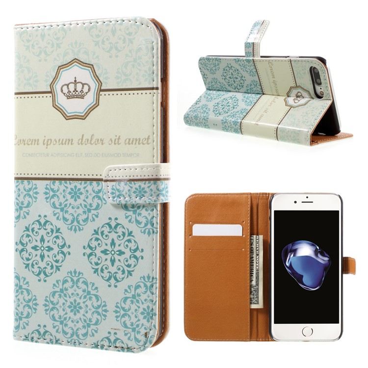 

Patterned Leather Flip Cover with Card Slots for iPhone 7 Plus 5.5 - Crown and Flower
