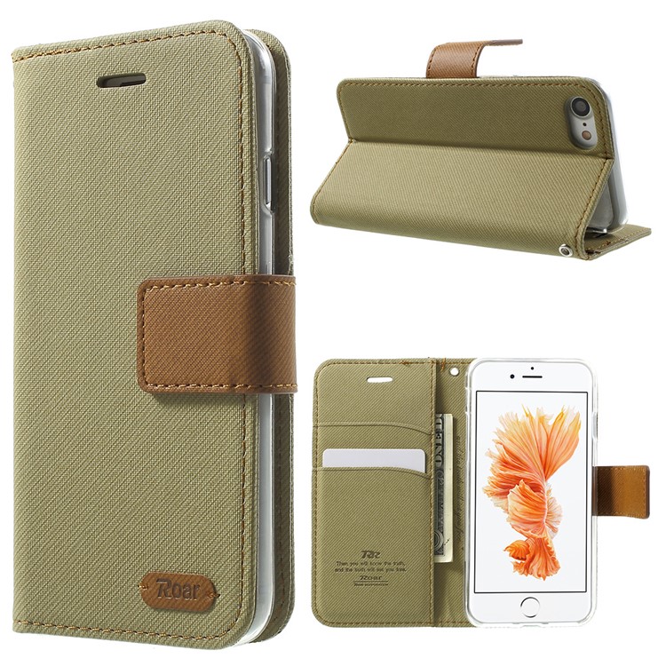 

ROAR Twill Grain Wallet Leather Shell for iPhone 8 / 7 4.7 inch - Khaki, iPhone 8