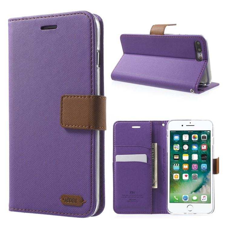 

ROAR KOREA for iPhone 8 Plus / 7 Plus Twill Leather Card Holder Shell - Purple