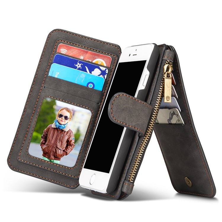Caseme 007 Series Per IPhone SE (2a Generazione) / 8/7 STACCHIABILE 2-IN-1 14 Slots Portafoglio Genuine Custodia In Pelle Split - Nero-15