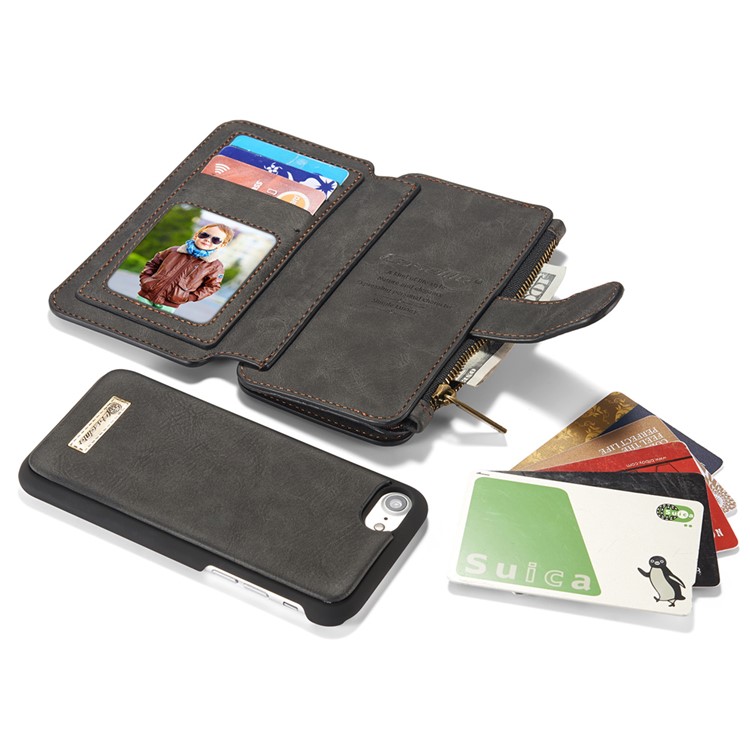 Caseme 007 Series Per IPhone SE (2a Generazione) / 8/7 STACCHIABILE 2-IN-1 14 Slots Portafoglio Genuine Custodia In Pelle Split - Nero-18