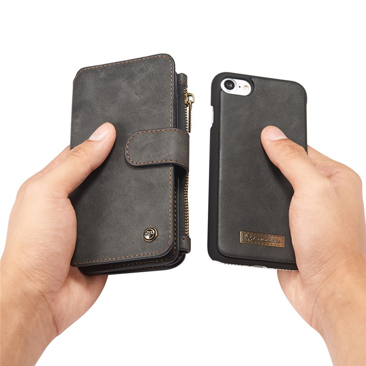 Caseme 007-serie Für Iphone 7/8/SE (2020)/SE (2022) Abnehmbar 2-in-1 14 Slots Brieftasche Echtes Split Ledergehäuse - Schwarz