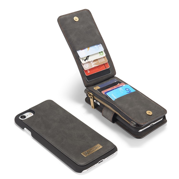 Caseme 007 Series Per IPhone SE (2a Generazione) / 8/7 STACCHIABILE 2-IN-1 14 Slots Portafoglio Genuine Custodia In Pelle Split - Nero-23