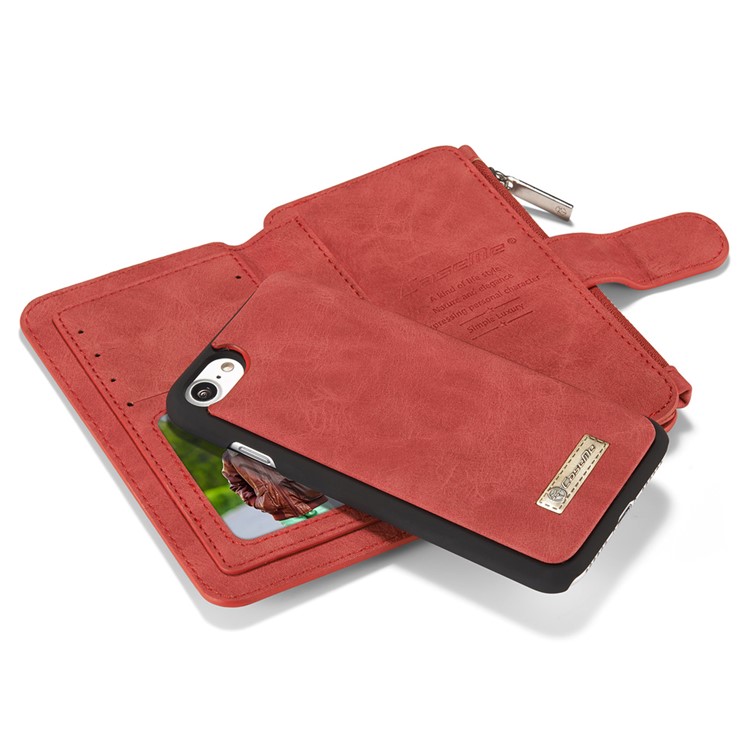 CASEME para iPhone 8 / 7 2-dentro-1 Destacável PC 14 Slots Genuine Split Leather Wallet Case Cover - vermelho-16