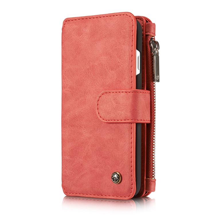 CASEME para iPhone 8 / 7 2-dentro-1 Destacável PC 14 Slots Genuine Split Leather Wallet Case Cover - vermelho-2