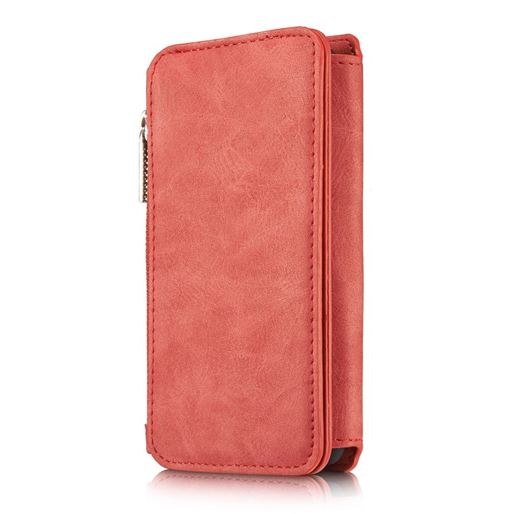 CASEME para iPhone 8 / 7 2-dentro-1 Destacável PC 14 Slots Genuine Split Leather Wallet Case Cover - vermelho-3