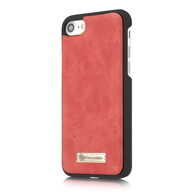 CASEME para iPhone 8 / 7 2-dentro-1 Destacável PC 14 Slots Genuine Split Leather Wallet Case Cover - vermelho-4
