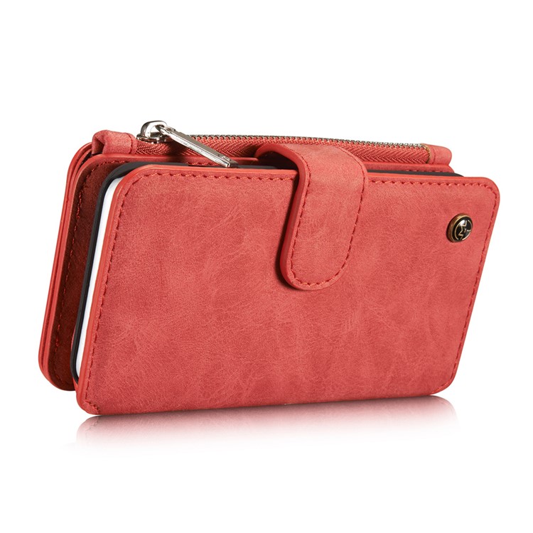 CASEME para iPhone 8 / 7 2-dentro-1 Destacável PC 14 Slots Genuine Split Leather Wallet Case Cover - vermelho-6