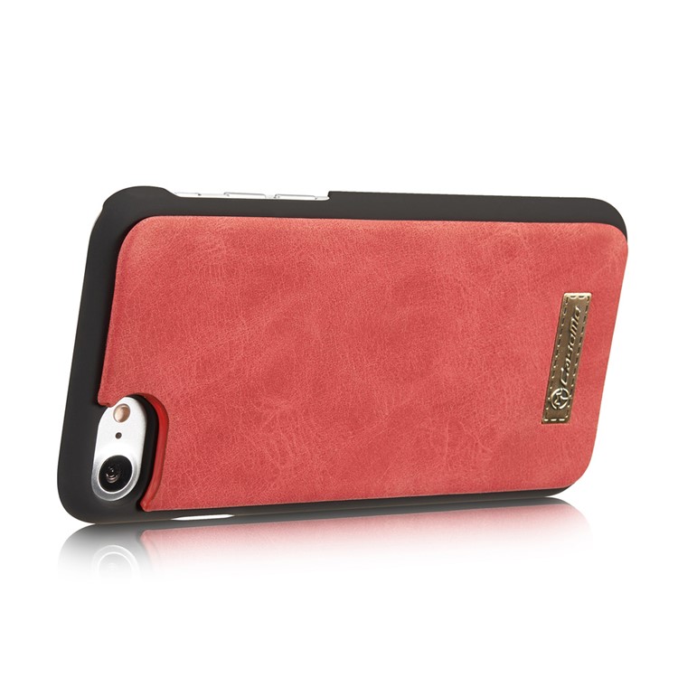 CASEME para iPhone 8 / 7 2-dentro-1 Destacável PC 14 Slots Genuine Split Leather Wallet Case Cover - vermelho-7