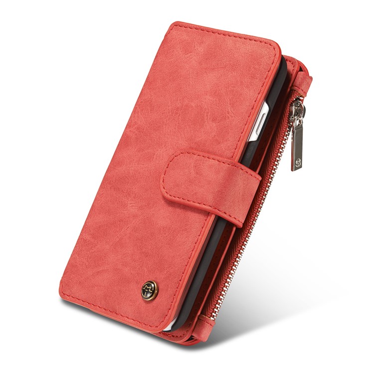 CASEME para iPhone 8 / 7 2-dentro-1 Destacável PC 14 Slots Genuine Split Leather Wallet Case Cover - vermelho-8