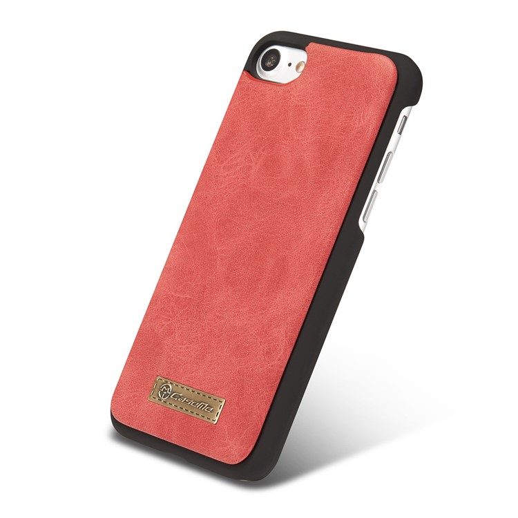 CASEME para iPhone 8 / 7 2-dentro-1 Destacável PC 14 Slots Genuine Split Leather Wallet Case Cover - vermelho-9