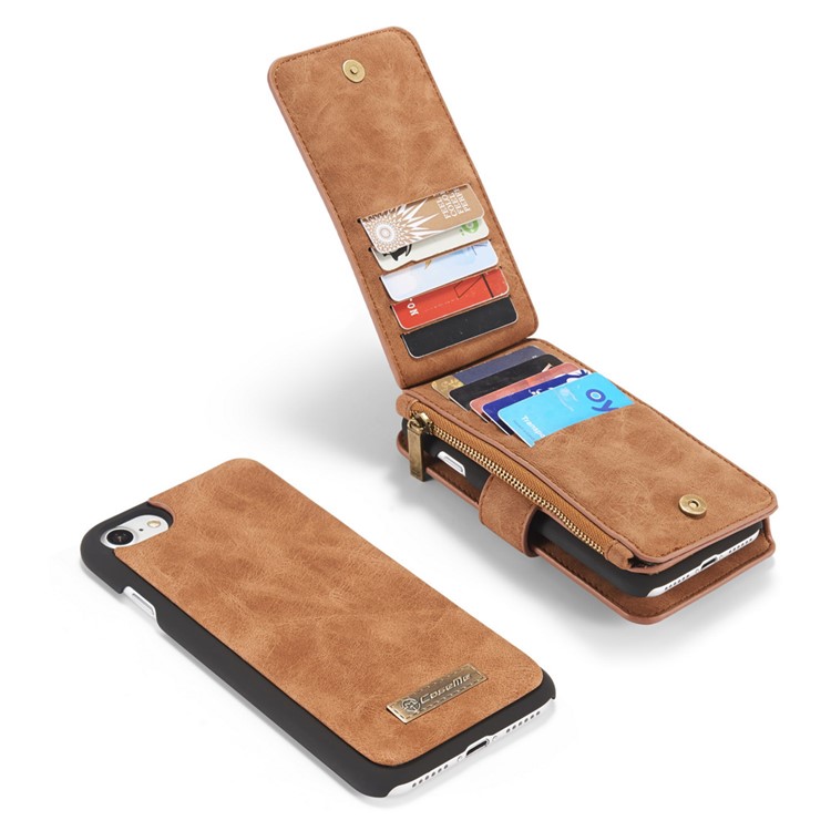 CASEME 007 Serie 14 Slot Portafoglio Staccabile 2 in 1 Copertina in Pelle Split Vera Per Iphone 7/8/SE (2020)/SE (2022) - Marrone-13