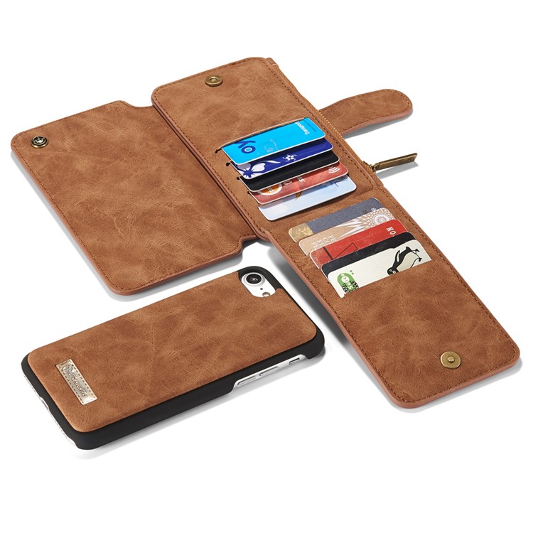 CASEME 007 Serie 14 Slot Portafoglio Staccabile 2 in 1 Copertina in Pelle Split Vera Per Iphone 7/8/SE (2020)/SE (2022) - Marrone-20