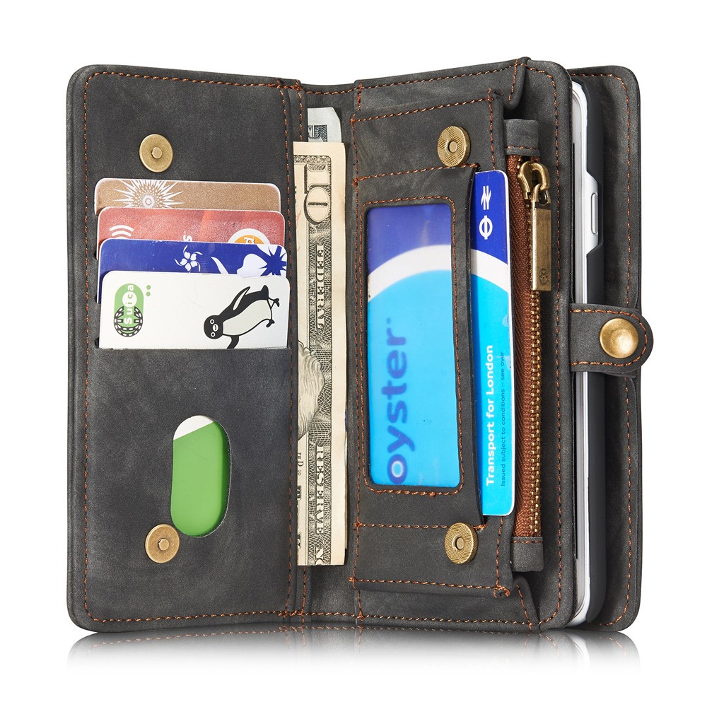 CASEME 2-en-1 Multi-ranura Cartera Vintage Split Funda de Cuero para iPhone 8/7 4.7 pulgadas - Gris-10