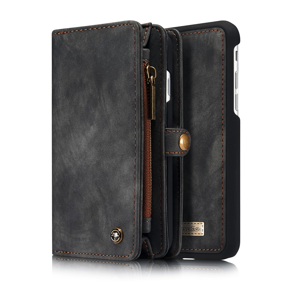 CASEME 2-en-1 Multi-ranura Cartera Vintage Split Funda de Cuero para iPhone 8/7 4.7 pulgadas - Gris-14