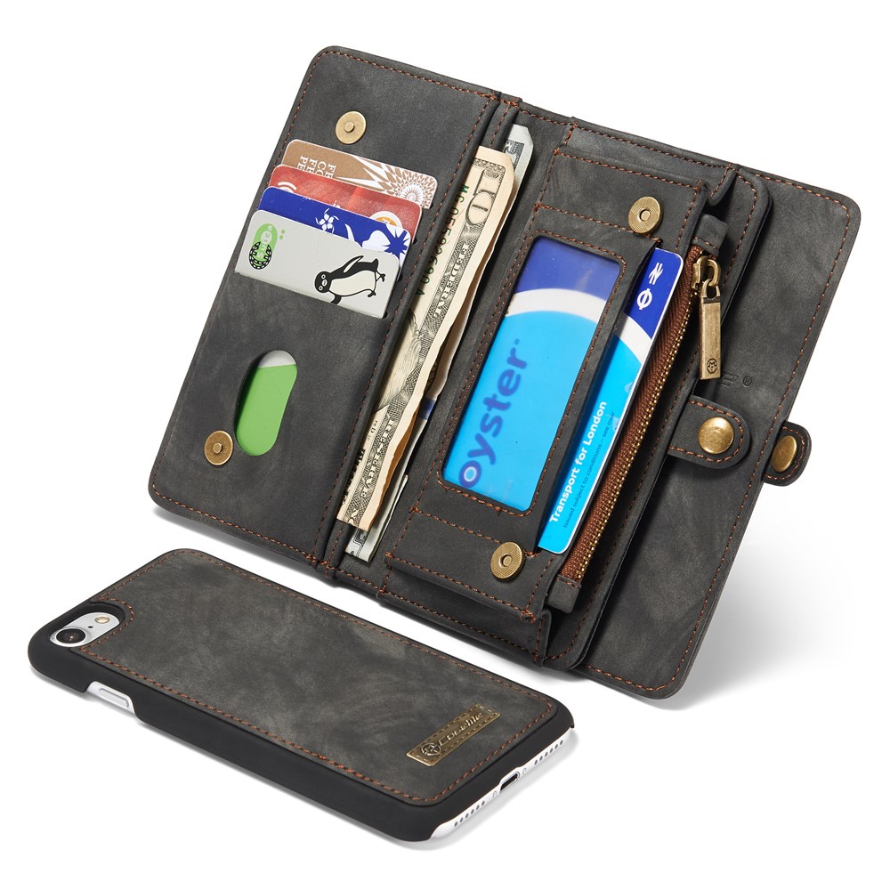 Caseme 008 Serie 2-in-1 Multi-slot Große Kapazitätsbrieftet Vintage PU Leder Hülle Für Iphone 7 / 8 / SE (2020) / SE (2022) - Grau