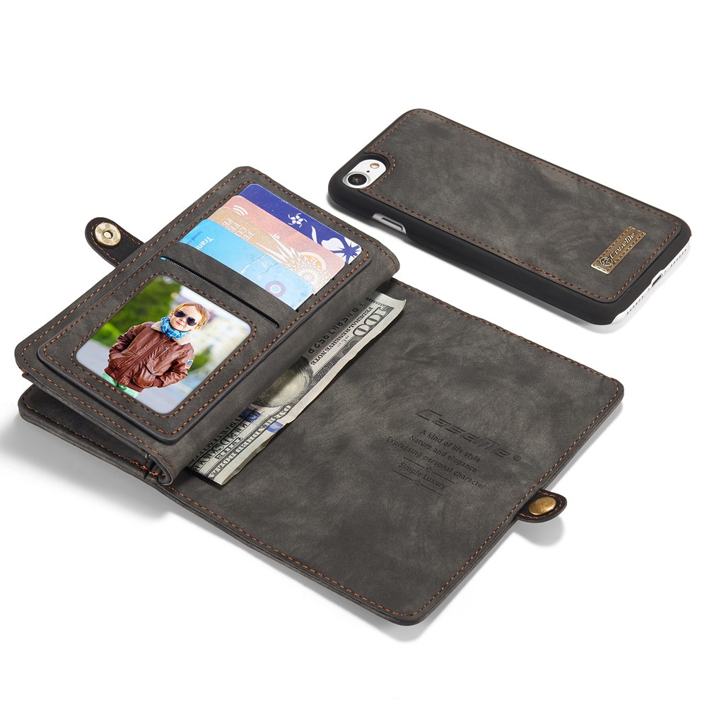 CASEME 2-en-1 Multi-ranura Cartera Vintage Split Funda de Cuero para iPhone 8/7 4.7 pulgadas - Gris-8