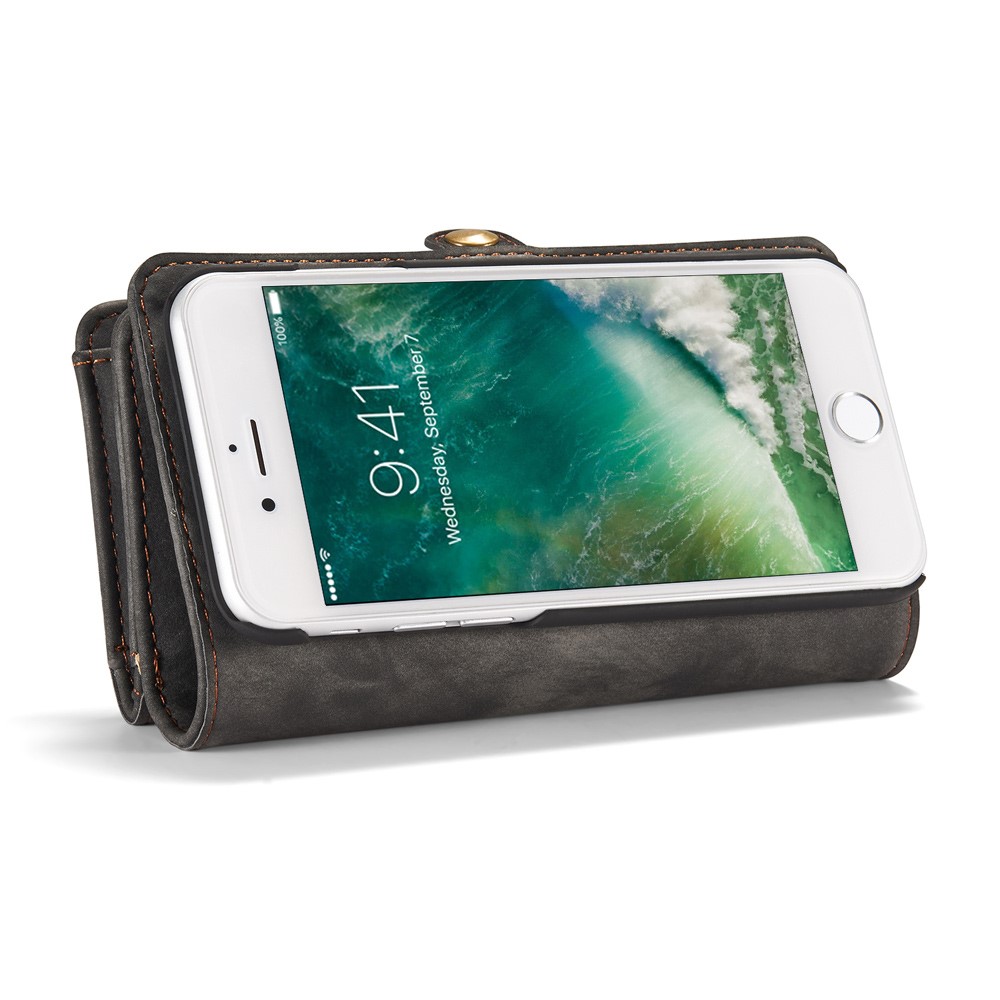 CASEME 2-en-1 Multi-ranura Cartera Vintage Split Funda de Cuero para iPhone 8/7 4.7 pulgadas - Gris-9