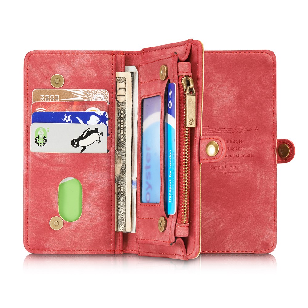 CASEME Multi-slot Portefeuille 2-en-1 PC Vintage Cuir Croûte Couverture Pour Iphone 8 / 7 4,7 Pouces - Rouge-11