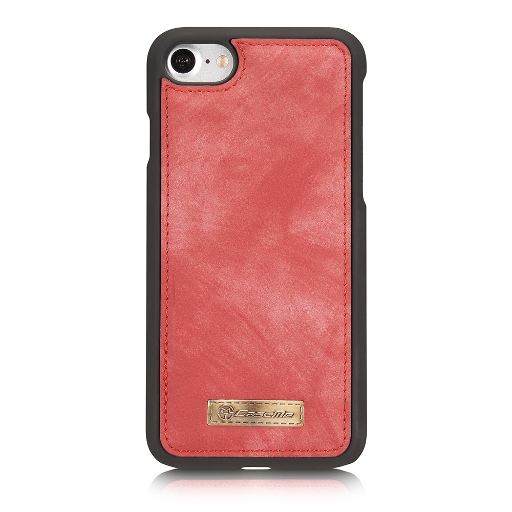 CASEME Multi-slot Portefeuille 2-en-1 PC Vintage Cuir Croûte Couverture Pour Iphone 8 / 7 4,7 Pouces - Rouge-4