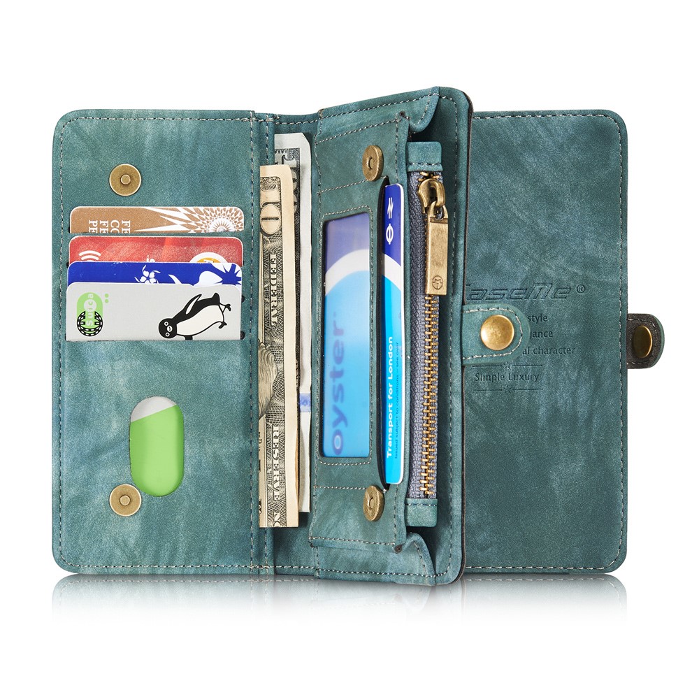 Caseme 008 Serie 2-in-1 Multi-lott Ranos Gran Capacidad Case de Cuero Vintage PU Para Iphone 7 / 8 / SE (2020) / SE (2022) - Azul