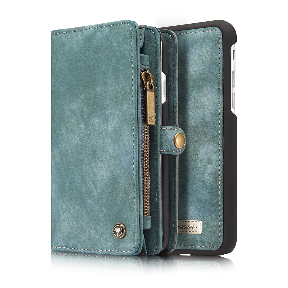 CASEME 008 Series 2-in-1 PC Multi-slot Vintage Split Leather Wallet Case for iPhone SE (2nd Generation)/8/7 - Blue-14