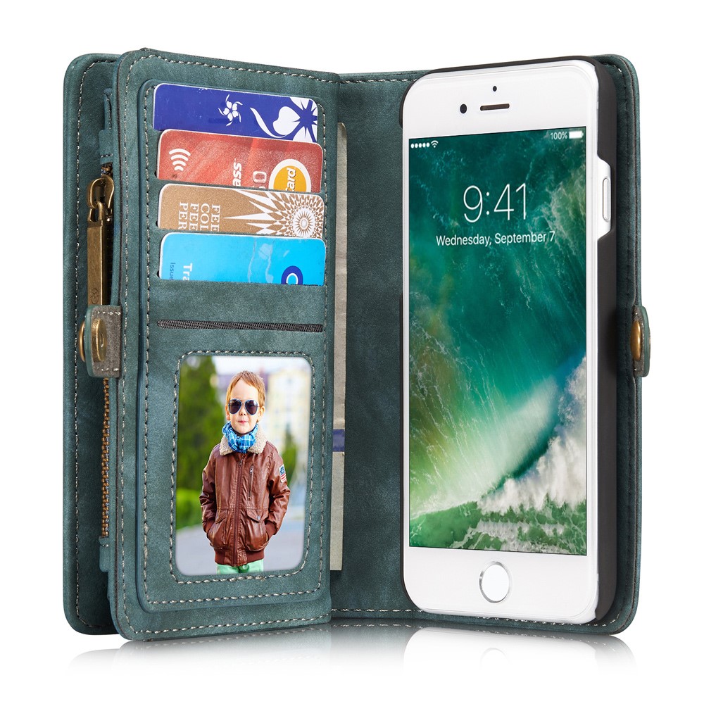CASEME 008 Series 2-in-1 PC Multi-slot Vintage Split Leather Wallet Case for iPhone SE (2nd Generation)/8/7 - Blue-5