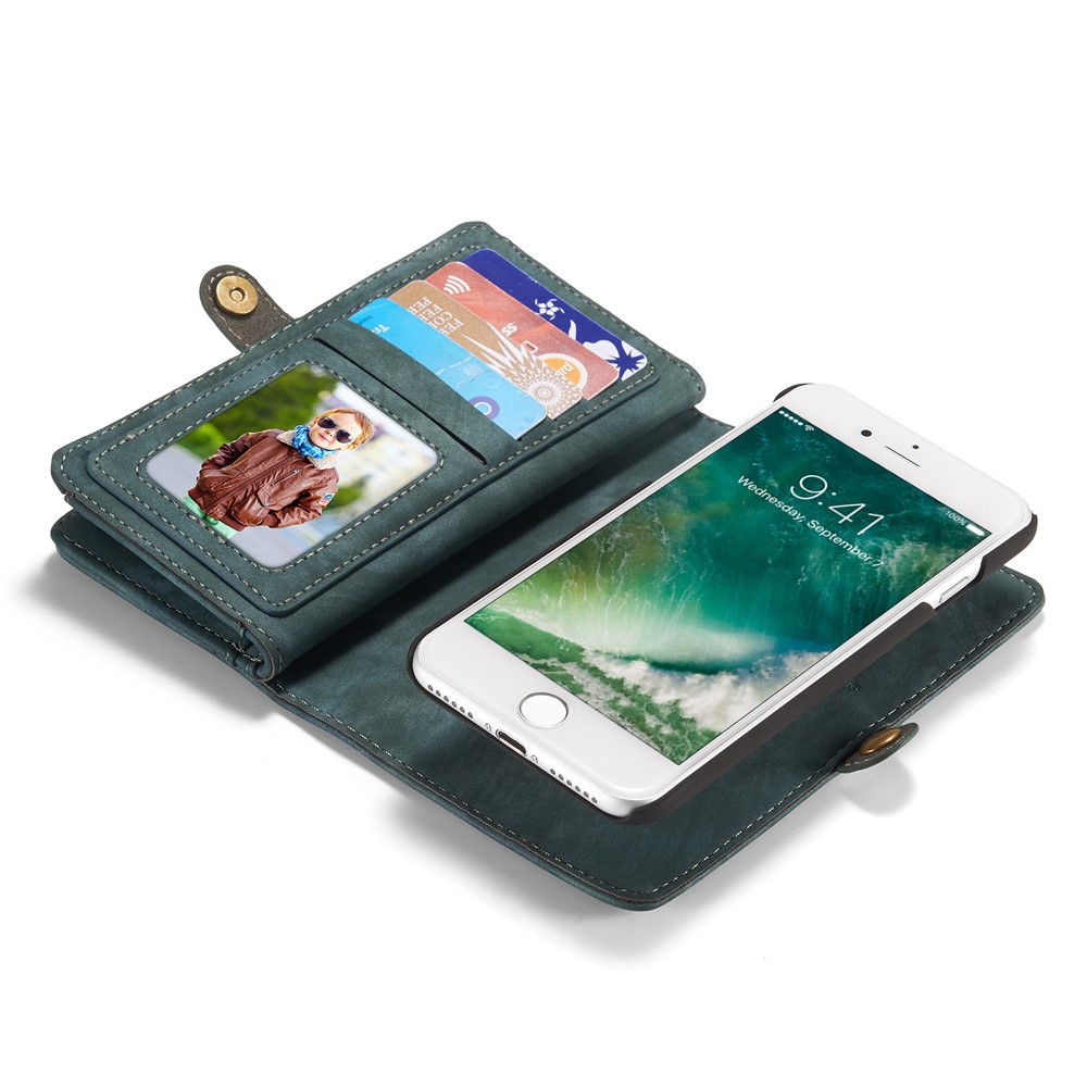 CASEME 008 Series 2-in-1 PC Multi-slot Vintage Split Leather Wallet Case for iPhone SE (2nd Generation)/8/7 - Blue-6