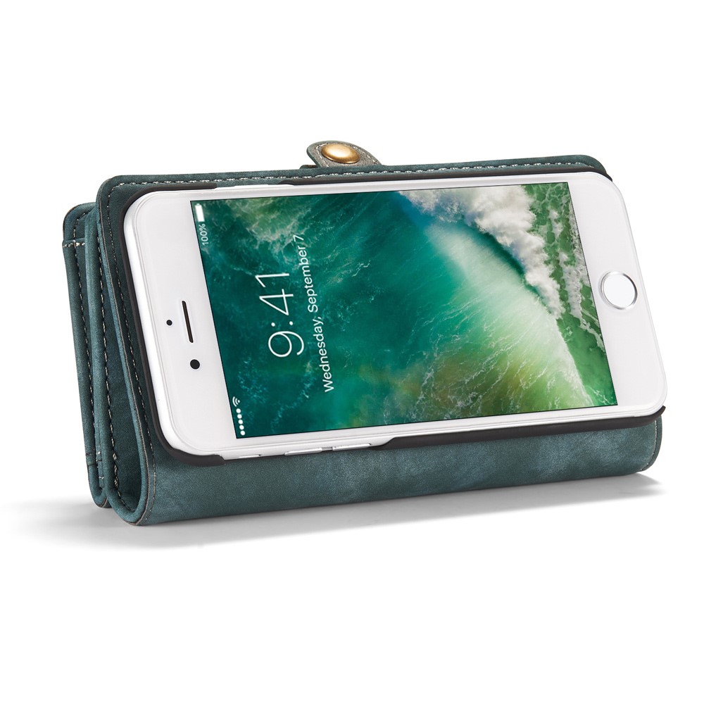 Caseme 008 Serie 2-in-1 Multi-lott Ranos Gran Capacidad Case de Cuero Vintage PU Para Iphone 7 / 8 / SE (2020) / SE (2022) - Azul