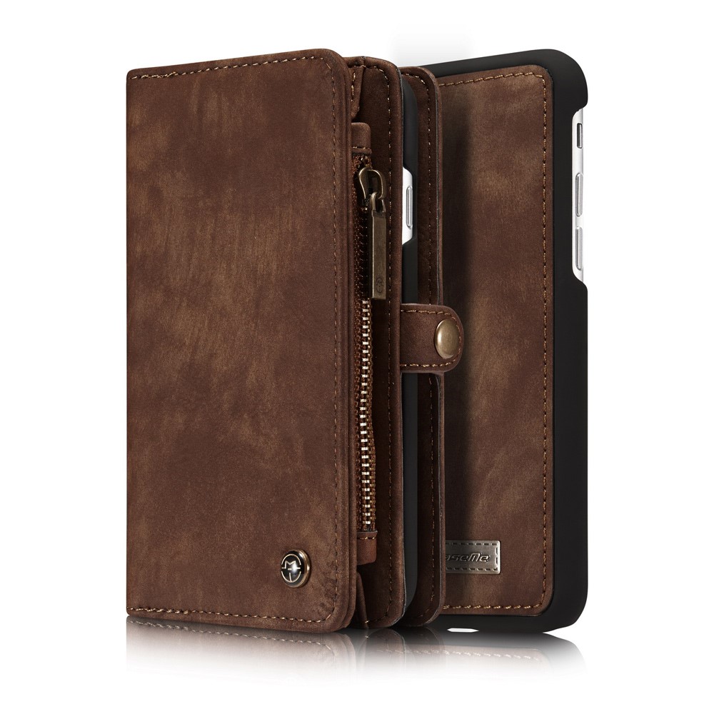 Caseme 008 Serie 2-in-1 Multi-slot Große Kapazitätsbrieftet Vintage PU Leder Hülle Für Iphone 7 / 8 / SE (2020) / SE (2022) - Braun