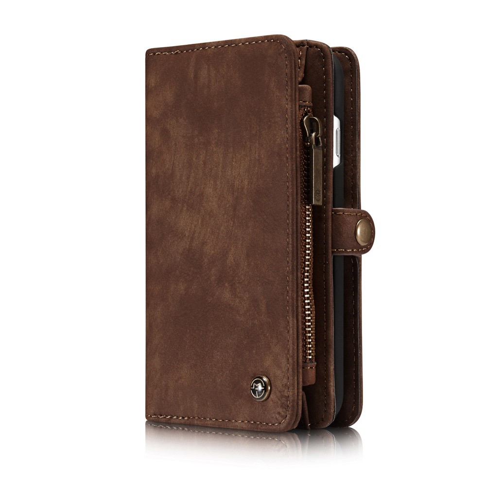 CASEME pour iPhone 8 / 7 4.7 multiples-rainure portefeuille 2-à la place de qqn-1 coque en cuir coque vintage Vintage - marron-2