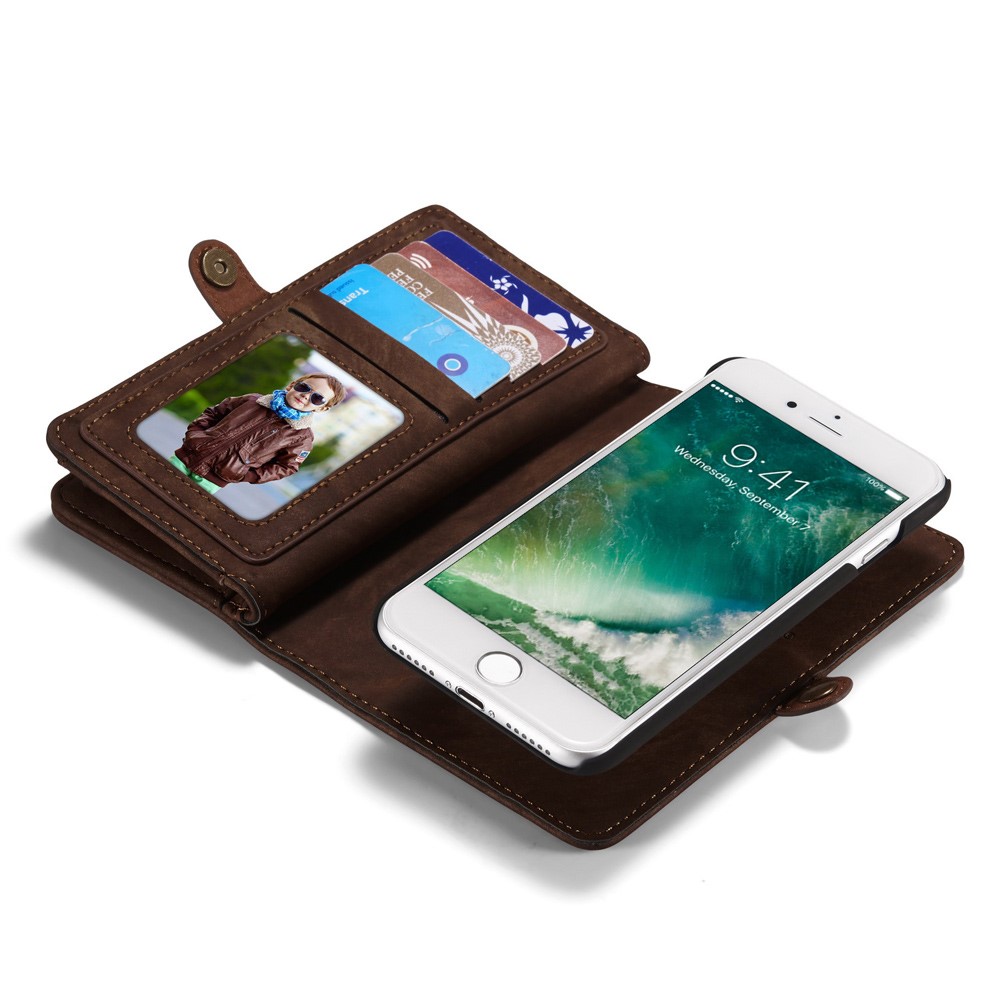 CASEME pour iPhone 8 / 7 4.7 multiples-rainure portefeuille 2-à la place de qqn-1 coque en cuir coque vintage Vintage - marron-6
