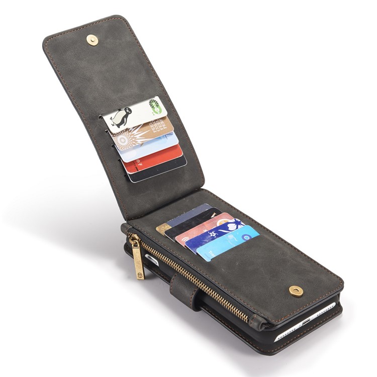 CASEME Para Iphone 8 Plus / 7 Plus 14 Ranuras Billetera Desmontable 2 En 1 PC Funda De Cuero Genuina Dividida - Negro-13