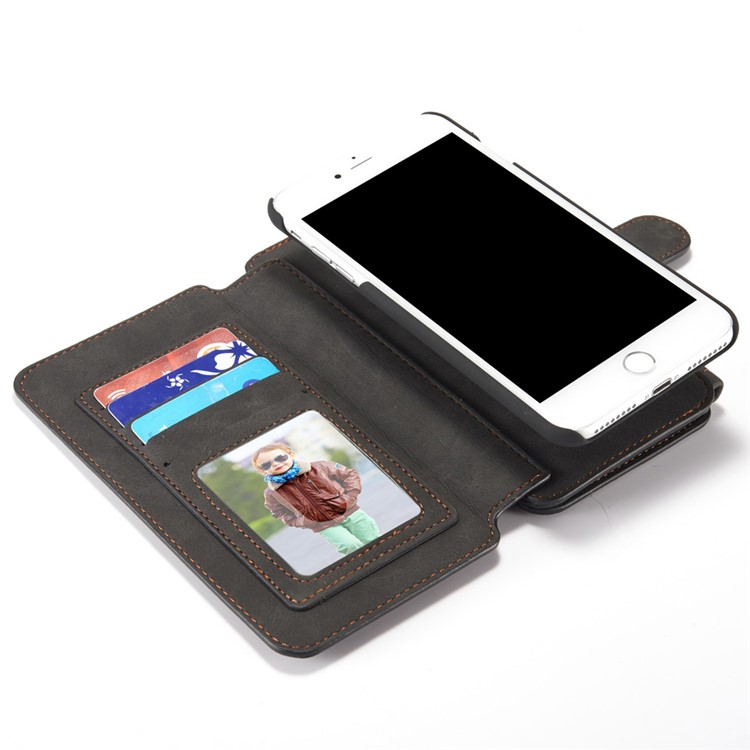 CASEME Para Iphone 8 Plus / 7 Plus 14 Ranuras Billetera Desmontable 2 En 1 PC Funda De Cuero Genuina Dividida - Negro-16