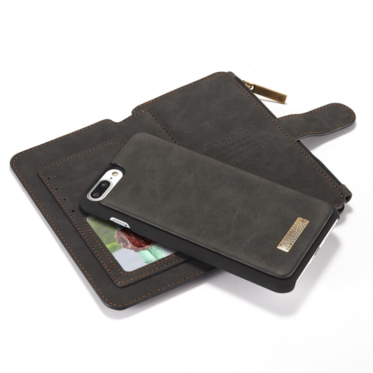 CASEME Para Iphone 8 Plus / 7 Plus 14 Ranuras Billetera Desmontable 2 En 1 PC Funda De Cuero Genuina Dividida - Negro-17