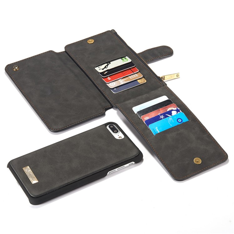 CASEME Para Iphone 8 Plus / 7 Plus 14 Ranuras Billetera Desmontable 2 En 1 PC Funda De Cuero Genuina Dividida - Negro-19