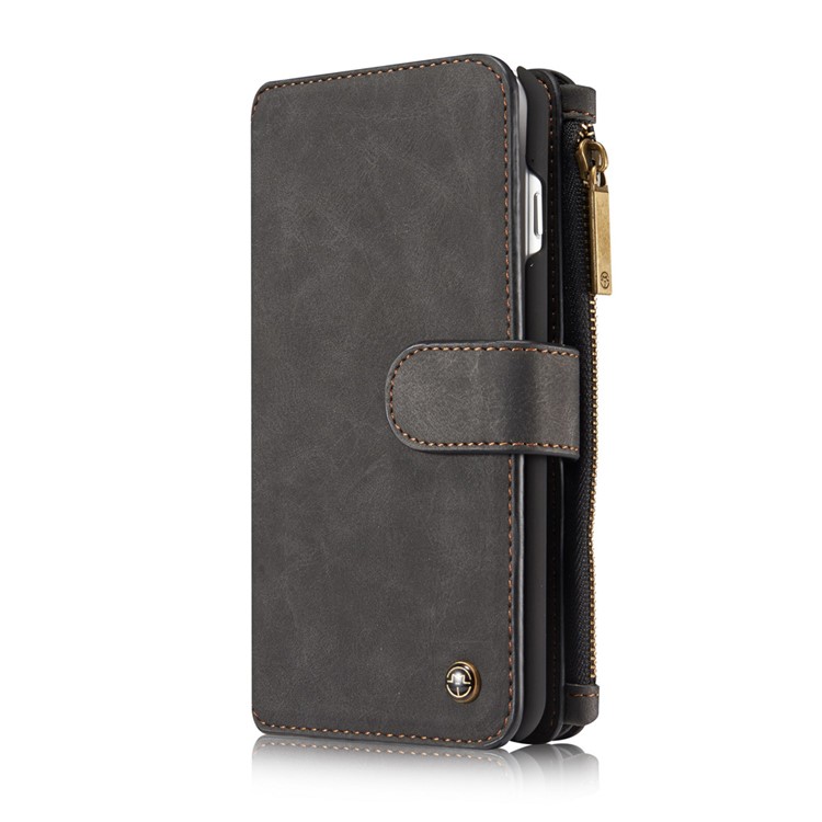 CASEME Para Iphone 8 Plus / 7 Plus 14 Ranuras Billetera Desmontable 2 En 1 PC Funda De Cuero Genuina Dividida - Negro-2
