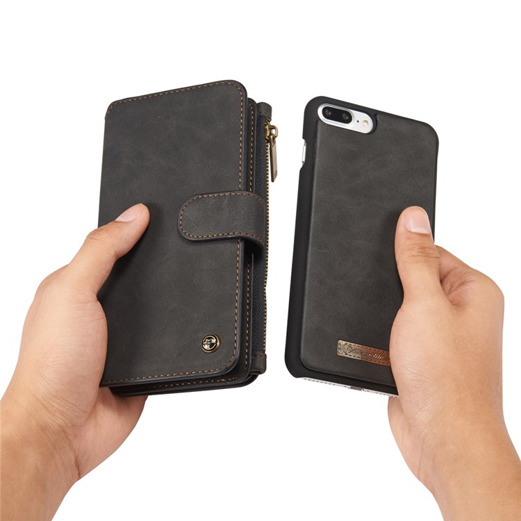 CASEME Para Iphone 8 Plus / 7 Plus 14 Ranuras Billetera Desmontable 2 En 1 PC Funda De Cuero Genuina Dividida - Negro-20