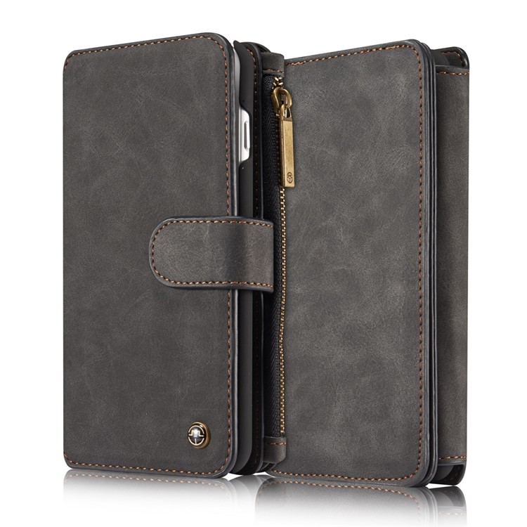 CASEME Para Iphone 8 Plus / 7 Plus 14 Ranuras Billetera Desmontable 2 En 1 PC Funda De Cuero Genuina Dividida - Negro-21