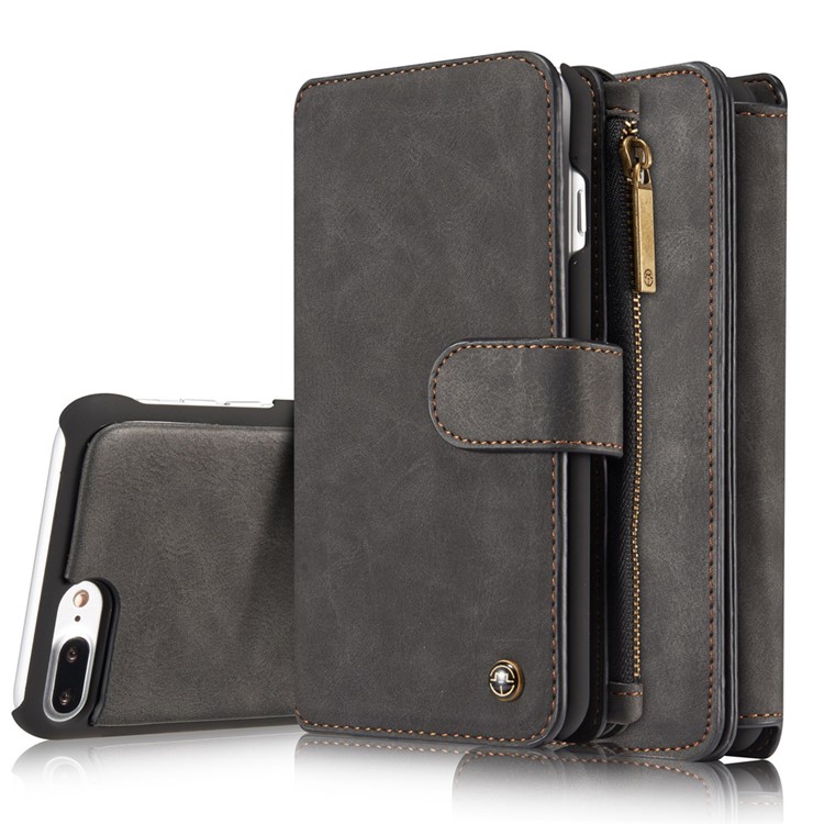 CASEME Para Iphone 8 Plus / 7 Plus 14 Ranuras Billetera Desmontable 2 En 1 PC Funda De Cuero Genuina Dividida - Negro-22