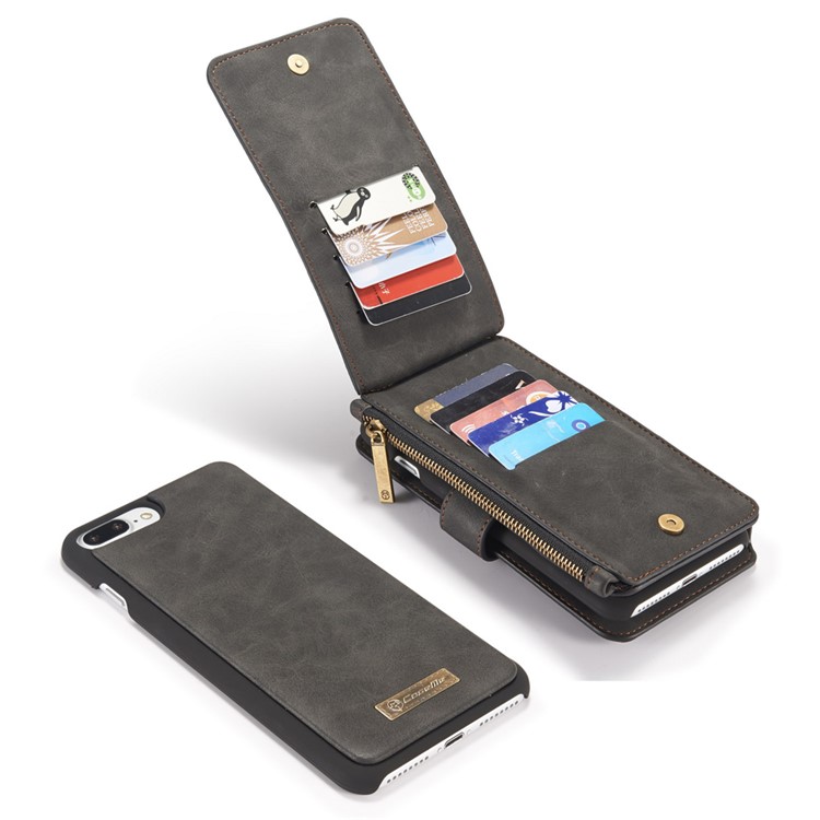 CASEME Para Iphone 8 Plus / 7 Plus 14 Ranuras Billetera Desmontable 2 En 1 PC Funda De Cuero Genuina Dividida - Negro-23