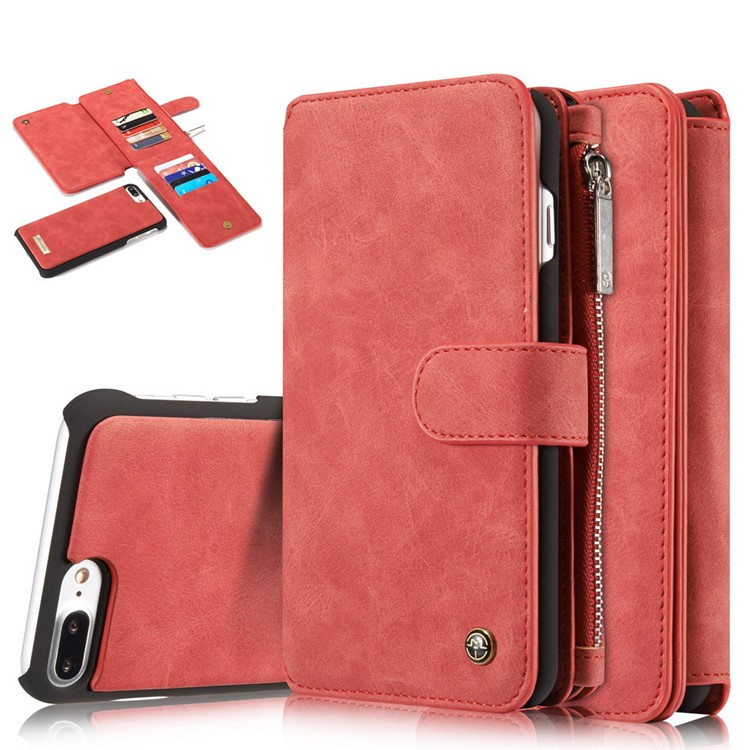 CASEME pour iPhone 8 Plus / 7 Plus 14 Slots Wallet 2-à la place de qqn-1 housse interne pour ordinateur portable en cuir véritable divisé - rouge-1