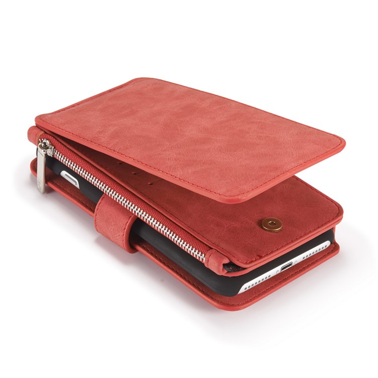 CASEME pour iPhone 8 Plus / 7 Plus 14 Slots Wallet 2-à la place de qqn-1 housse interne pour ordinateur portable en cuir véritable divisé - rouge-11